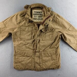 Tommy Bahama Jacket Mens Large Brown Hooded Utility Pockets Casual Outdoor